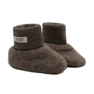 HUTTEliHUT baby merino wol fleece slofjesBrown Melange 100% wol