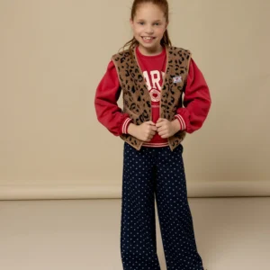 Meisjes wide leg denim hearts trendy jeans met hartjesprint