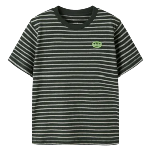 Gestreept Kinder T-shirt Deep Forest-Groen met Grijze Strepen en Groen Logo