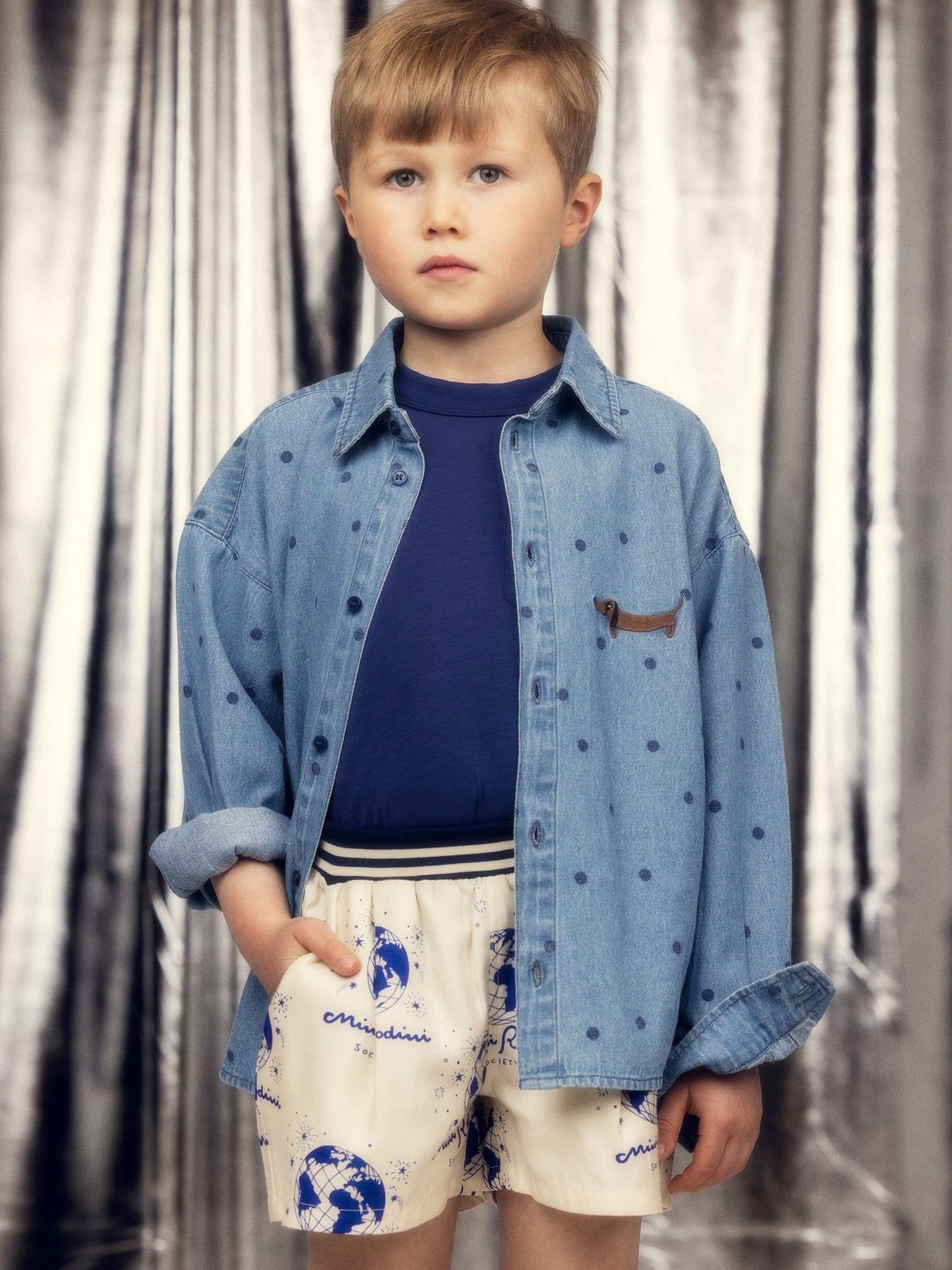 LW denim dots AOP LS shirt Mini Rodini – duurzaam kindershirt