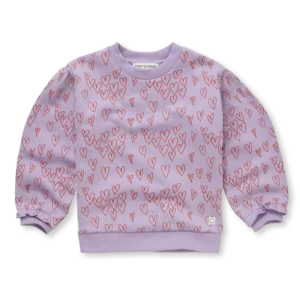 Lavendel meisjes sweatshirt met hartjesprint van biologisch katoen