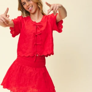 Blouse katoen broderie Red Flower Looxs Teens