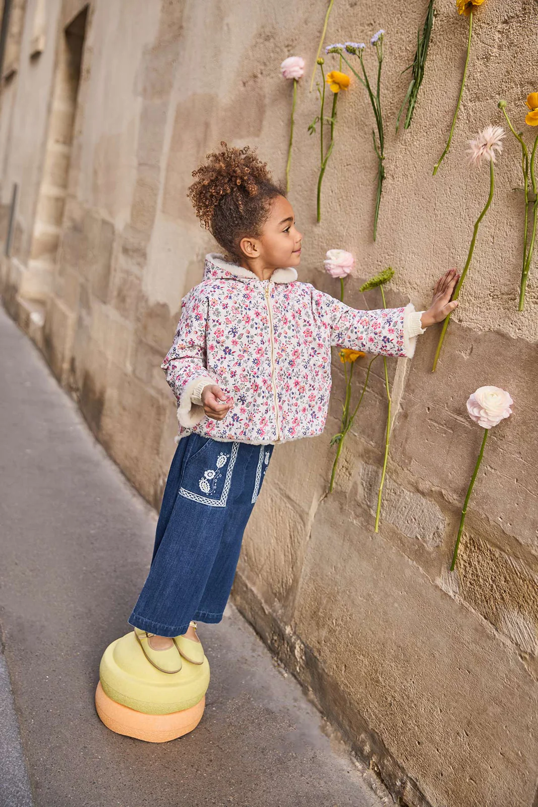 Louise Misha Flofi pants meisjes denim stone blue met embroidery