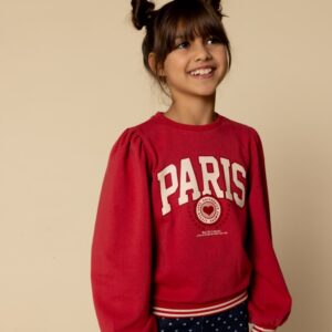 Meisjes sweater rood met offwhite Paris print en loose fit