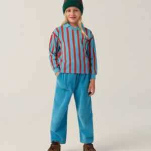 Oversized polo met retro vibes blauw rood gestreept