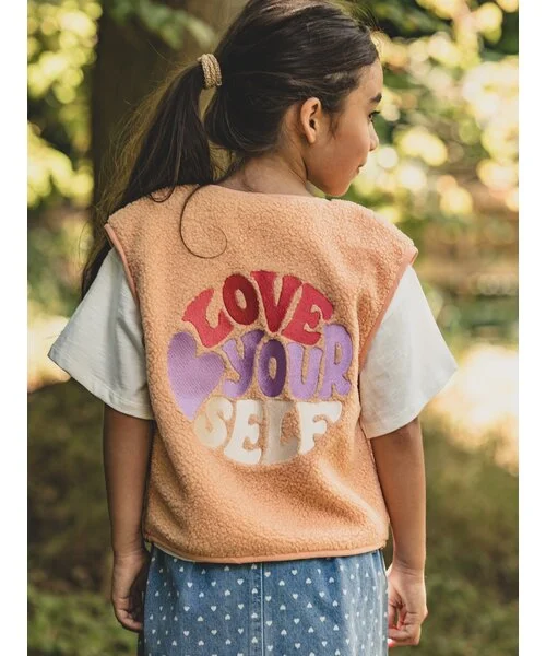 Oversized teddy meisjes gilet soft apricot