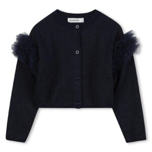 Zwart gebreide vest met glans en tule ruffles