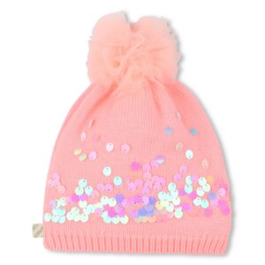 Gebreide meisjesmuts met pailletten en tule pompon