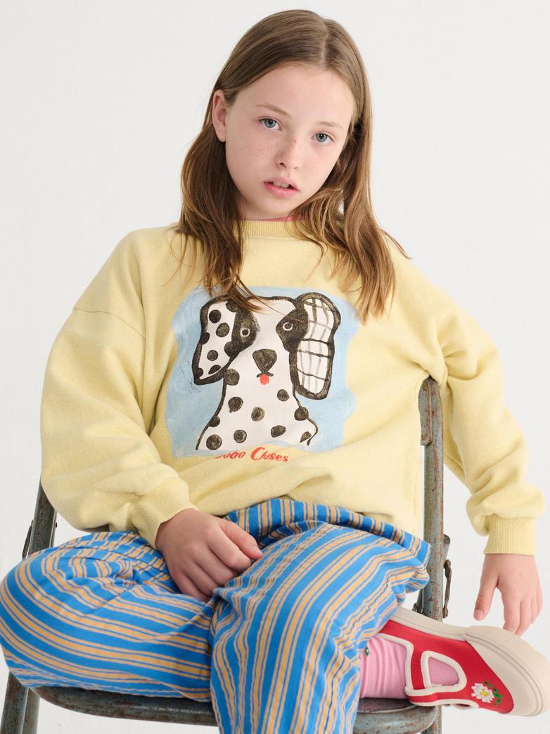 Unisex kindersweater geel met ribboorden en ronde hals