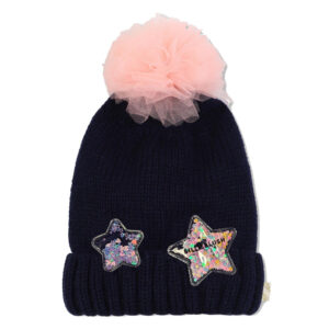 Donkerblauwe meisjes muts met confetti sterren en pompon Billieblush
