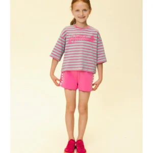 Cropped T-shirt gestreept pink / groen – Looxs Little