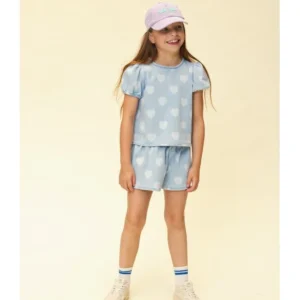 Denim blouse bleach hearts – Looxs Little