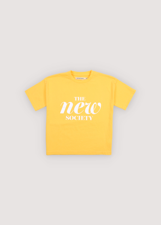 he New Society T-shirt geel voor kinderen met logo print