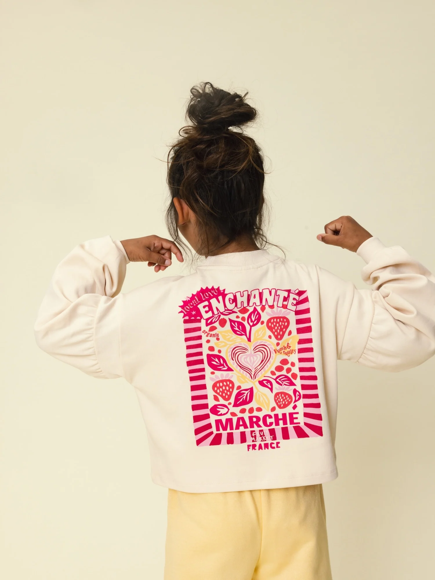 meisjes cropped sweater offwhite met kleurrijke rugprint
